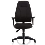 high back task operator chair in black fabric front view
