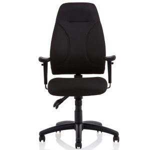 high back task operator chair in black fabric front view