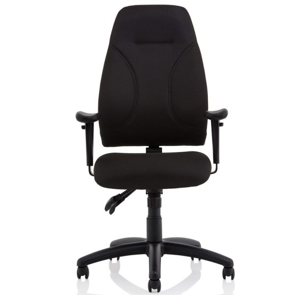 high back task operator chair in black fabric front view