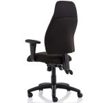 high back task operator chair in black fabric back view