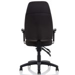 high back task operator chair in black fabric back view