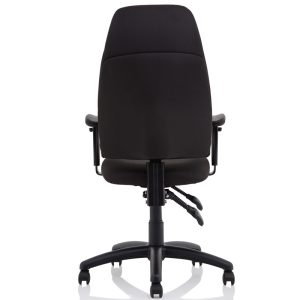 high back task operator chair in black fabric back view