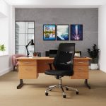 mesh back task operator chair in office in front of desk with 2 drawer pedestals