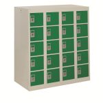 personal effects locker pigeon holes with 20 compartments and green doors