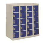 personal effects locker with 20 compartments with dark blue doors