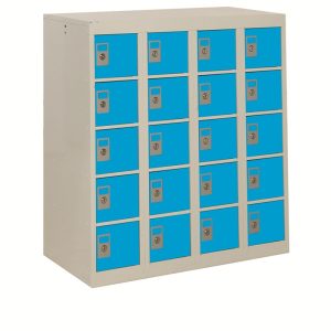 personal effects locker with 20 compartments with light blue doors