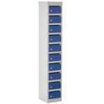post lockers with grey carcass and blue doors with 10 compartments