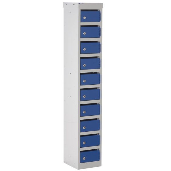 post lockers with grey carcass and blue doors with 10 compartments