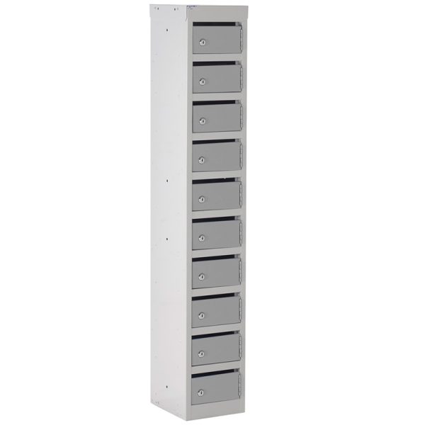 post lockers in grey finish with 10 compartments