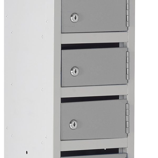 post lockers in grey finish close up