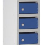 post lockers with grey carcass and blue doors close up