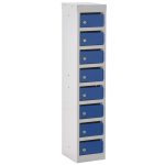 post box locker pigeon holes with 8 compartments. With grey carcass and blue doors