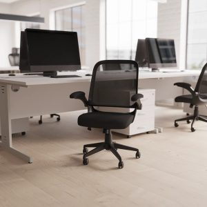 task operator mesh chair in office in front of office desk