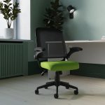 task operator mesh back chair with green fabric seat