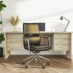executive office chair in black leather in front of office desk