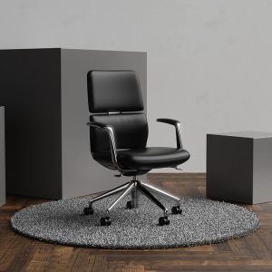 executive office chair in black leather with aluminium base