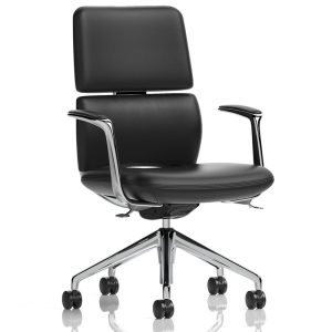 executive office chair in black leather and aluminium base