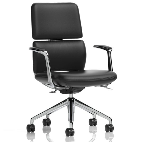 executive office chair in black leather and aluminium base