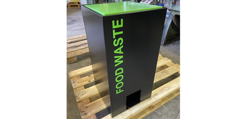 food recycling bin black with green lid and green lettering food waste