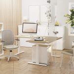 mesh back operators chair in office with white office furniture
