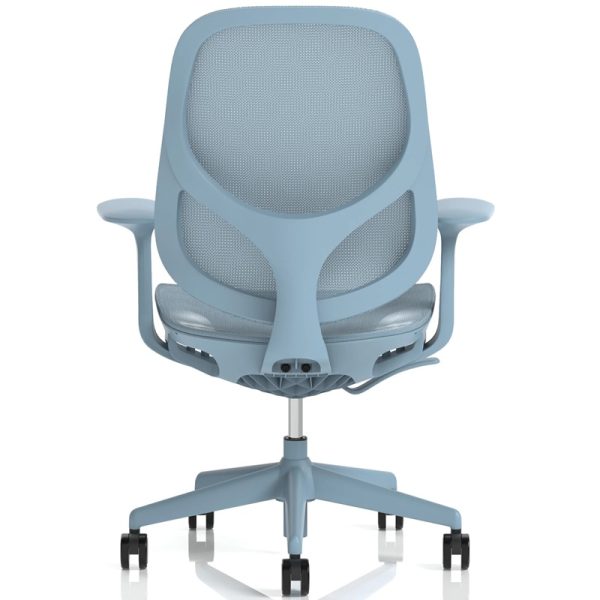 mesh office chair in blue back view