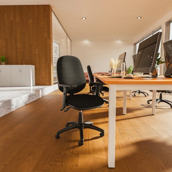 office chair budget in black fabric with adjustable arms