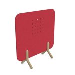acoustic screens for the office in deep red fabric finish and wooden legs
