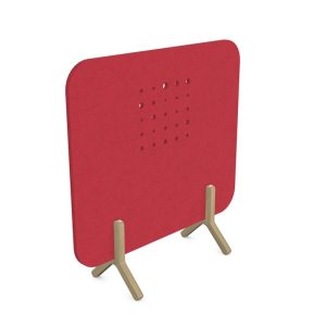 acoustic screens for the office in deep red fabric finish and wooden legs
