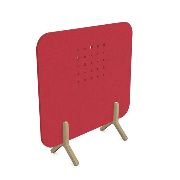 acoustic screens for the office in deep red fabric finish and wooden legs