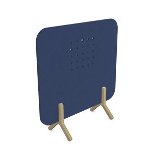 acoustic screen for teh office in navy blue fabric with wooden feet