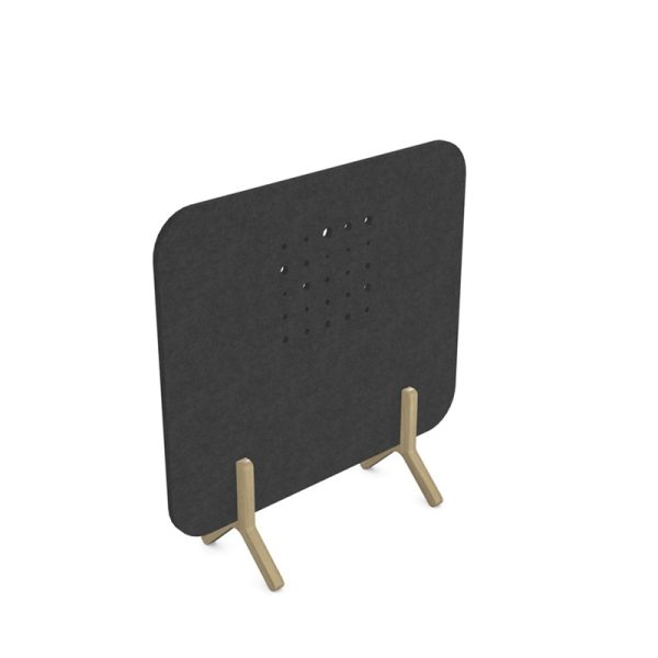 acoustic office screen in charcoal fabric with wooden feet