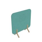 acoustic office screens in turquoise fabric and wooden feet