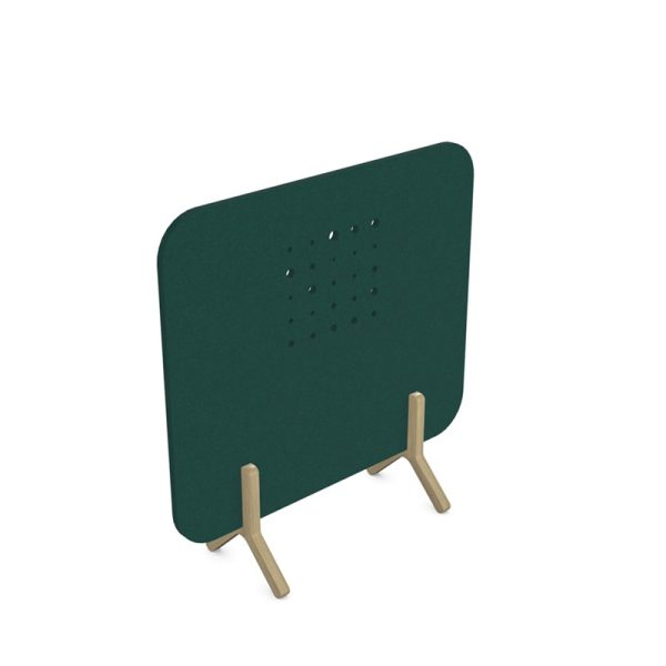 acoustic office screen in fabric deep forest with wooden legs