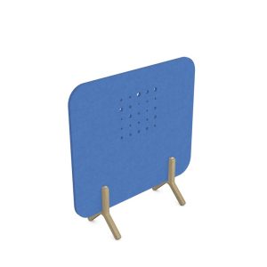 acoustic office screens with sapphire blue fabric and wooden feet