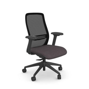 mesh back office chair with grey fabric seat