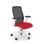 mesh back office chair with red fabric seat