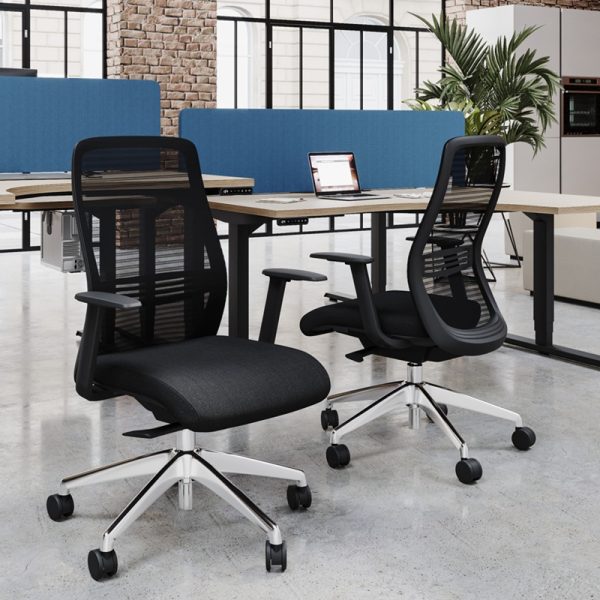 Black mesh back office chair in office