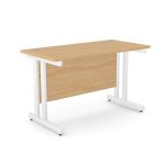 office desk with beech desk top and white cantilever leg frame
