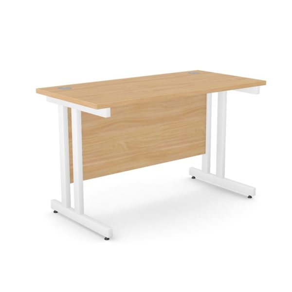 office desk with beech desk top and white cantilever leg frame