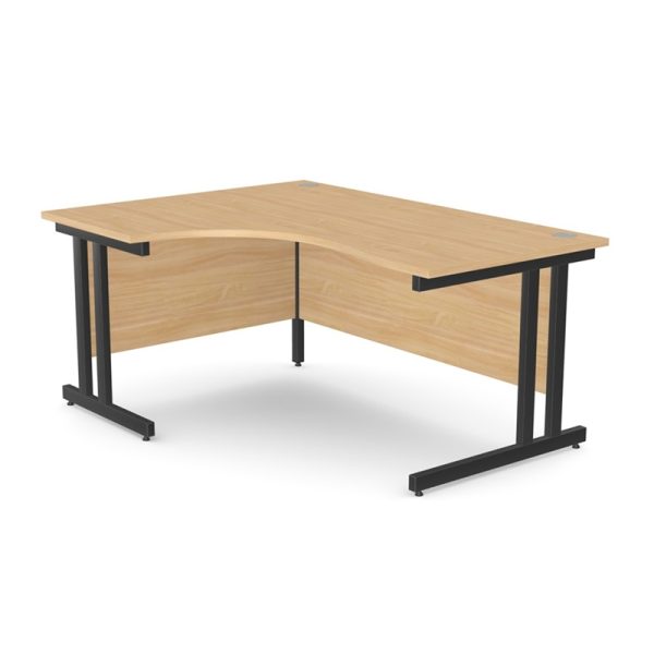crescent office desk with beech desk top and black cantilever leg frame
