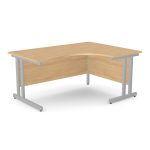 office crescent desk with beech desk top and silver cantilever leg frame