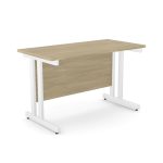 office desk with oak desk top and white cantilever frame