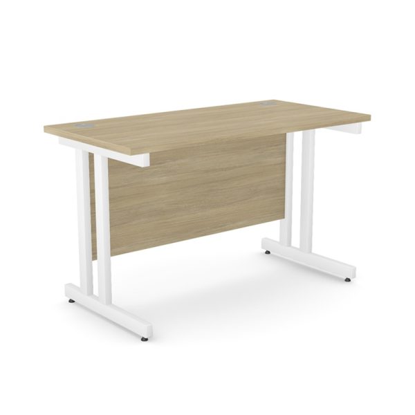 office desk with oak desk top and white cantilever frame