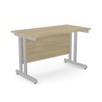 office desk with oak desk top and silver cantilever leg frame