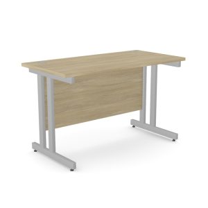 office desk with oak desk top and silver cantilever leg frame