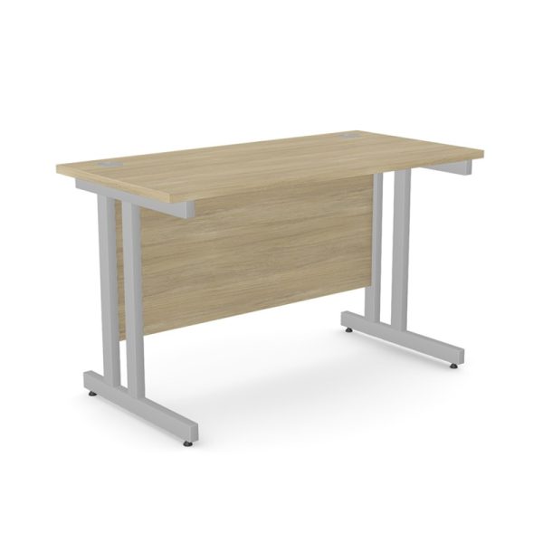 office desk with oak desk top and silver cantilever leg frame