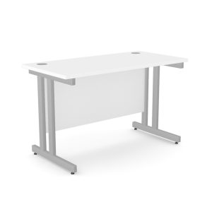 office desk with white desk top and silver cantilever leg frame