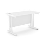 office desk with white desk top and white cantilever leg frame