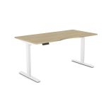 sit stand desk with oak desk top and white leg frame