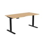 sit stand desk with beech desk top and black height adjustable leg frame